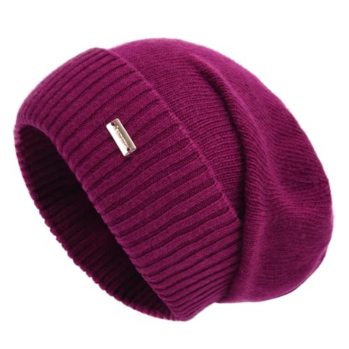 jaxmonoy Slouchy Beanies for Women Winter Lightweight Ladies Knit Hat Cuffed Soft Warm Slouch Beanie Cap - Brown - color: Fushia