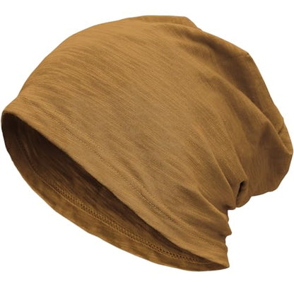 100% Cotton Thin Summer Slouchy Beanie Hat for Women Men Chemo Cap - color: 1pc Golden Camel, size: Medium