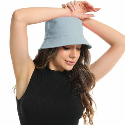Wheebo Solid Color Bucket Hat for Women Summer Beach Fishmen Hat for Lady Adult Unisex Cotton Cap…… - color: A-sc-babyblue
