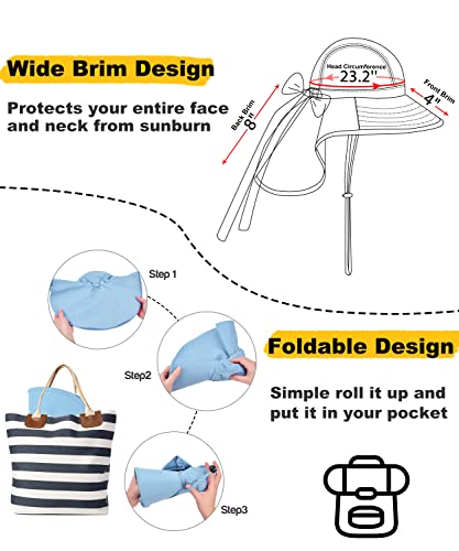 Tirrina Women's Sun Hat Wide Brim, UV Protection Sun Hats for Women - color: Blue W/ Floral Ribbon