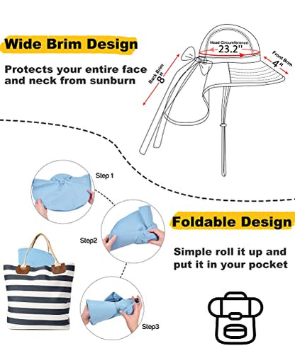 Tirrina Women's Sun Hat Wide Brim, UV Protection Sun Hats for Women - color: Blue W/ Floral Ribbon