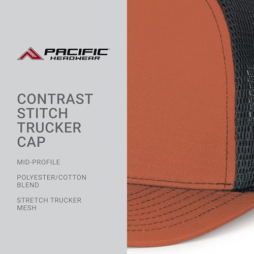 Pacific Headwear Contrast Stitch Trucker Pacflex Snapback Cap - color: Rust/Light Charcoal/Rust