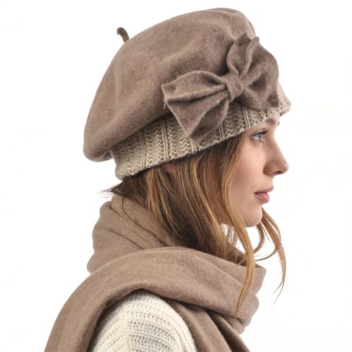 Women’s Vintage Wool Beret Winter Hats Elegant French Beret Beanie Dress Hat for Ladies - color: Camel