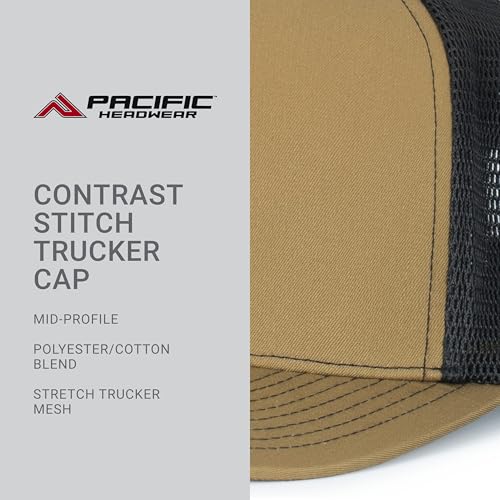 Pacific Headwear Contrast Stitch Trucker Pacflex Snapback Cap - color: Buck/Lt Charcoal/Buck