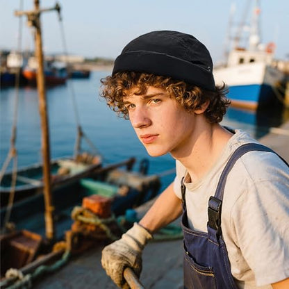 Clakllie Quick Dry Brimless Docker Cap for Men Summer Beanie Sailor Skullcap Lightweight Waterproof Adjustable No Brim Hat - color: S-dbh01-black