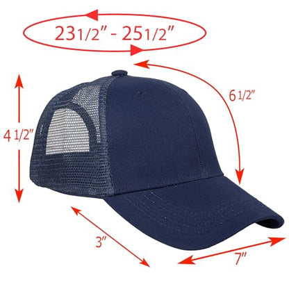 Falari Trucker Hat Baseball Cap Structured Plain Design 6 Panel, Adjustable Size - color: 1pk Navy