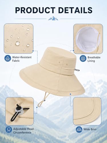 Women Summer Wide Brim Sun Hat UV Protection Ponytail Hole Waterproof Foldable Bucket Hat for Beach Hiking Travel - color: Army Green