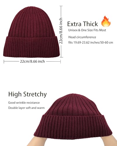 Winter Hat for Men Women Fleece Lined Beanie Soft Warm Skull Cap - color: 1-wine Red