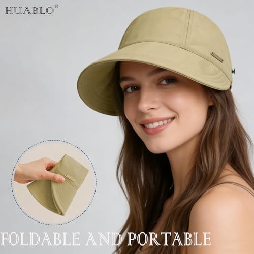 UPF 50+Womens Sun Hat UV Protection Hiking Fishing Hats Wide Brim Hat Adjustable Ponytail Packable Sun Cap - color: Khaki