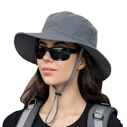Rosoz Sun Hat for Men Women Boonie Bucket Hat Wide Brim Breathable Cooling Fishing Hats Safari Beach Garden UV Protection - color: 1 Pack Darkgrey