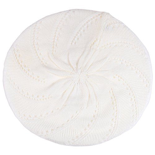 BYOS Chic Parisian Style Soft Lightweight Crochet Cutout Knit Beret Beanie Hat - color: 2-pack Swirl White & Black