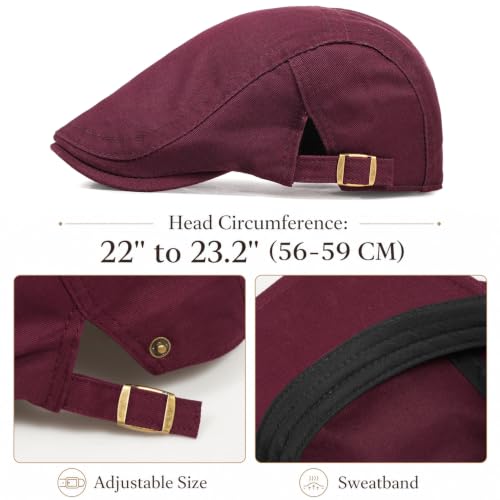 Initlove Mens Newsboy Cap Cotton Ivy Hat Beret Hats for Driving - color: B Wine Red
