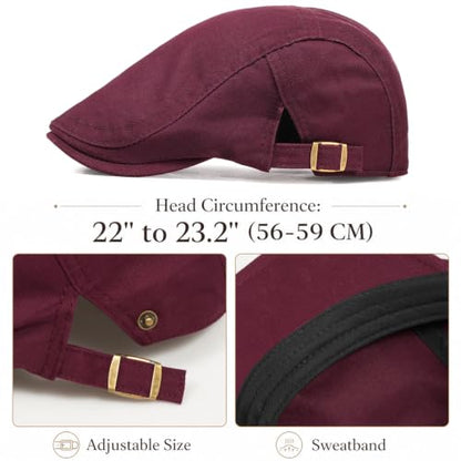Initlove Mens Newsboy Cap Cotton Ivy Hat Beret Hats for Driving - color: B Wine Red