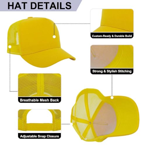 ZH 12 Pack Seamless Mesh Back Baseball Caps, 5 Panel Trucker Hats Bulk for Men and Women，Blank Caps - color: Yellew