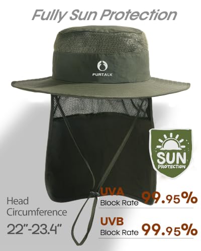 FURTALK Sun Hats for Men Women Fishing Hat with Neck Flap UPF Protection - color: Green