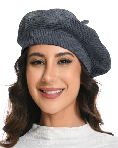 Cotton Knitted Women Beret Hat, French Style Solid Color Beret, Winter Autumn Warm and Soft Beanie Hat - color: Dark Gray