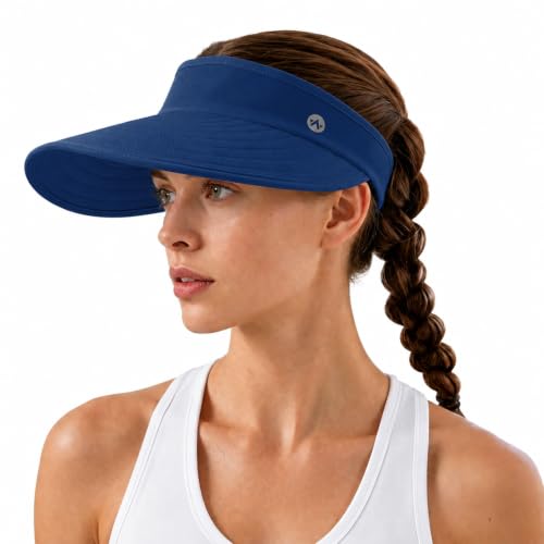 WANDER Sun Visor Hat Wide Brim Packable Large Beach Cap for Women - color: Royal Blue
