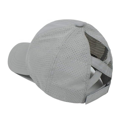 Womens Criss Cross Ponytail Hat Quick Drying Baseball Cap Sun Hats UV Protection Sport Cap - color: Black+grey