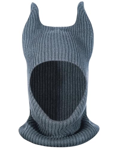 LOLAT Funny Horn Balaclava Ski Mask with Ears Full Face Hat Winter Warm Beanies Halloween Costume Men/Women - color: Grey