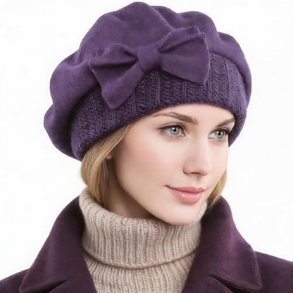 Women Knit 100% Wool Beret Artist Winter French Beret Hats - color: Purple