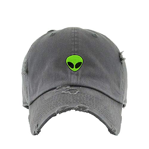 Green Alien Vintage Baseball Cap Embroidered Cotton Adjustable Distressed Dad Hat - color: Dark Grey