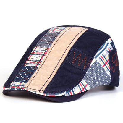Classic Flat Cap for Men, Adjustable Cotton Newsboy Cap - color: Navy 3