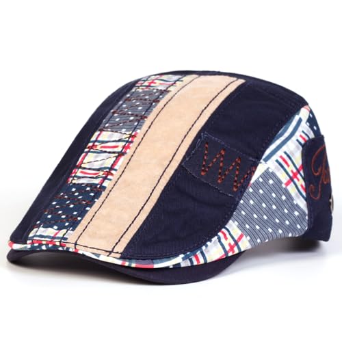 Classic Flat Cap for Men, Adjustable Cotton Newsboy Cap - color: Navy 3