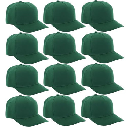 12 Pack Seamless Baseball Caps Wholesale Bulk - No Center Seam, DIY Friendly, Adjustable Breathable Lightweight for Men Women - color: Dark Green