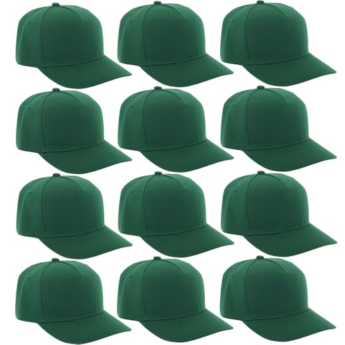 12 Pack Seamless Baseball Caps Wholesale Bulk - No Center Seam, DIY Friendly, Adjustable Breathable Lightweight for Men Women - color: Dark Green