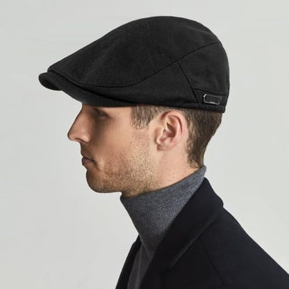 Newsboy Hats for Men Flat Cap Adjustable Irish Cabbie Ivy Driving Hunting Hat - color: Black