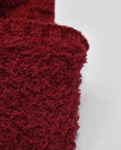 C.C Fuzzy Fleece Lined Warm Oversized Chunky Soft Stretchy Oversized Two Way Ribbed Slouchy Knit Hat with Visor Brim - color: Dark Red