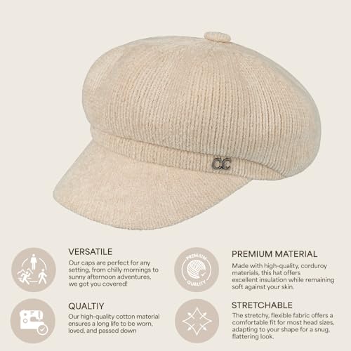 C.C Knitted Newsboy Cap for Women – Soft Knit Hat with Adjustable Velcro, Lightweight Warm Winter Style - color: Knitted-beige