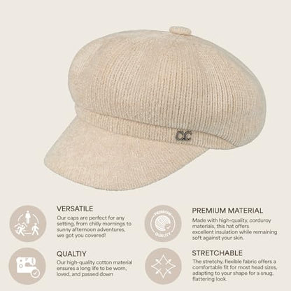 C.C Knitted Newsboy Cap for Women – Soft Knit Hat with Adjustable Velcro, Lightweight Warm Winter Style - color: Knitted-beige