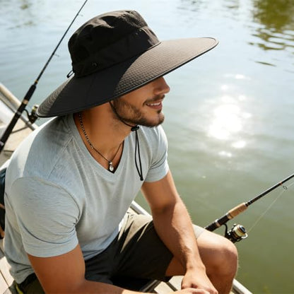 Men's Wide Brim Sun Hat-UPF 50+ Protection,Waterproof Bucket Hat for Fishing, Hiking, Camping,Breathable Nylon & Mesh - color: Dark Grey, size: X-Large