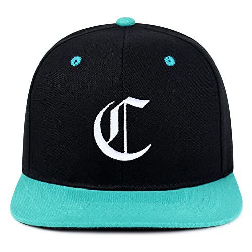 JPAK Old English Letter C Hip-Hop Snapback Hat Embroidered Baseball Cap English Alphabet - color: 15. Black/Aqua
