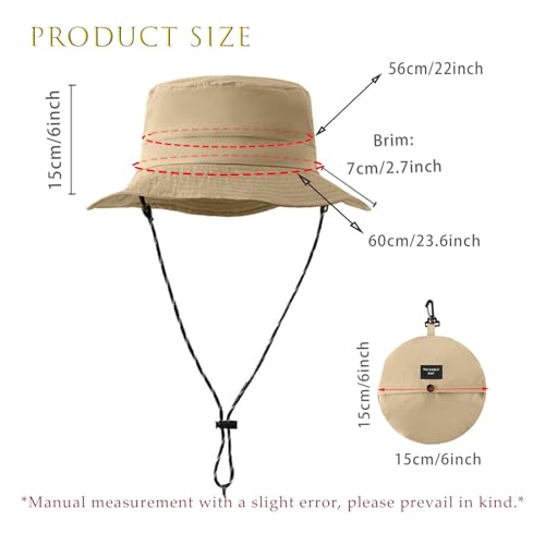 Waterproof Bucket Rain Hat with Chin Strap, Packable Sun Hat for Men Women Summer Lightweight Hiking Fishing Cap - color: Khaki