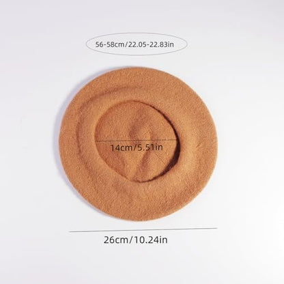 French Style Acrylic Beret - Solid Color Wool-Look Classic Winter Beanie Hat - color: Camel
