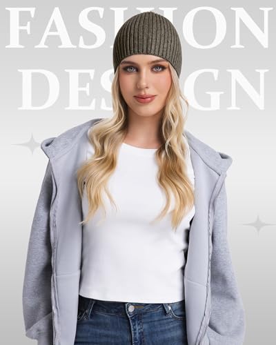 ROYBENS Wool Beanie for Men Women, Seamless Knit Warm Winter Hat Skull Caps - color: 1pcs-light Khaki