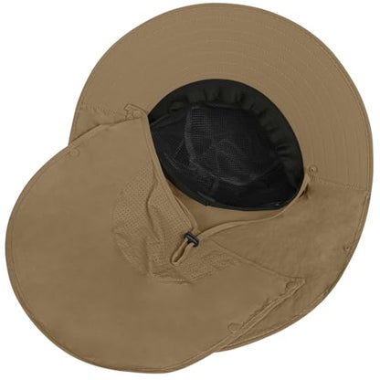 Rosoz Sun Hat for Men Women with Neck Flap& Removable Face Cover Wide Brim - color: 1pack-brown