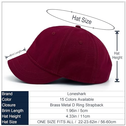 Loneshark Short Brim Baseball Cap for Running Small Bill Umpire Hat - color: Claret