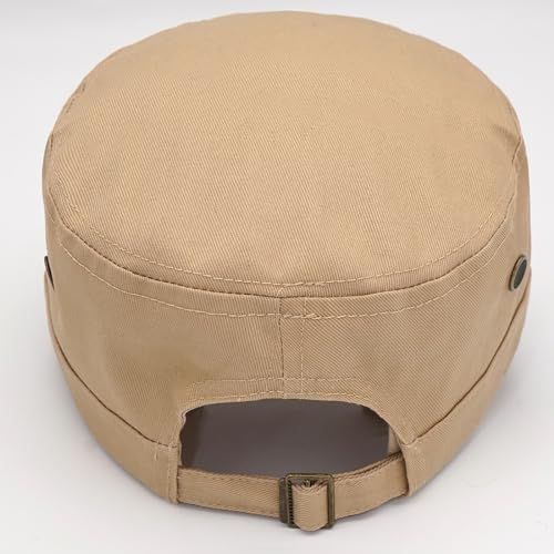 Unisex Cadet Army Cap Adjustable Flat Top Cap Washed Cotton Military Hat Baseball Cap - color: Beige 3