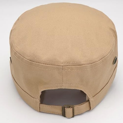 Unisex Cadet Army Cap Adjustable Flat Top Cap Washed Cotton Military Hat Baseball Cap - color: Beige 3