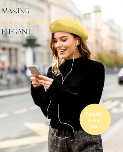 French Beret Hats for Women - Soft Warm Wool Solid Color Beanie Winter Cap - color: Basic Yellow