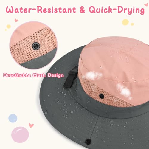 ZOORON Kids Girls Ponytail Sun Hat UPF 50+ Breathable Mesh Water-Resistant - color: Two-tone Pink