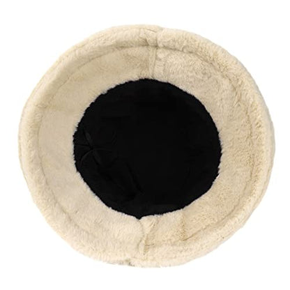 Umeepar Winter Faux Fur Fuzzy Bucket Hat Fluffy Warm Hat for Women Men - color: Plain Beige