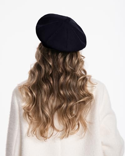Women's Knitted Beret, French Style Double Layer Winter Autumn Warm and Soft Beanie Hat Cap - color: Black