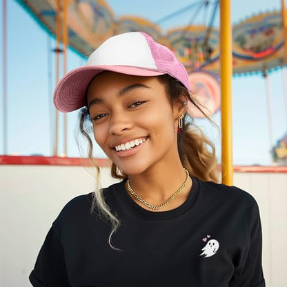 DALIX Two Tone Trucker Hat Summer Mesh Cap with Adjustable Snapback Strap - color: Pink White, size: One Size