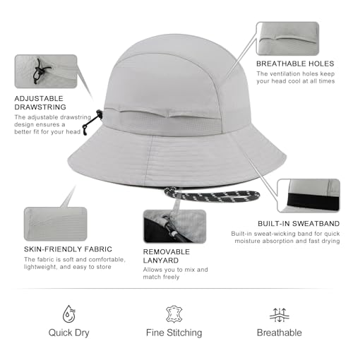 VOBOOM Women Lightweight Unstructured Bucket Sun Hat - color: Light Grey