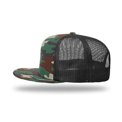 Richardson 511 Wool Blend Flatbill Trucker Snapback Adjustable Cap - color: Green Camo/Black