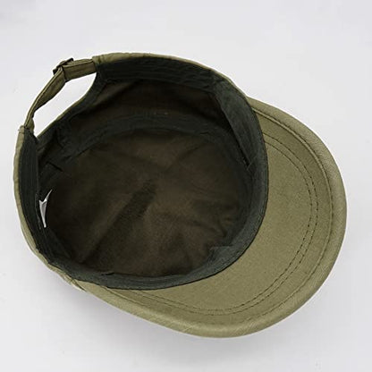Unisex Cadet Army Cap Adjustable Flat Top Cap Washed Cotton Military Hat Baseball Cap - color: Green